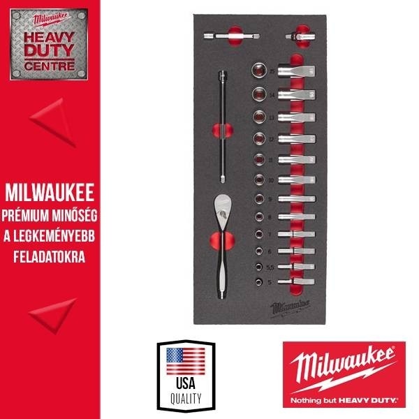 Milwaukee 1/4˝ racsni és dugókulcs készlet habbetétben 28 részes