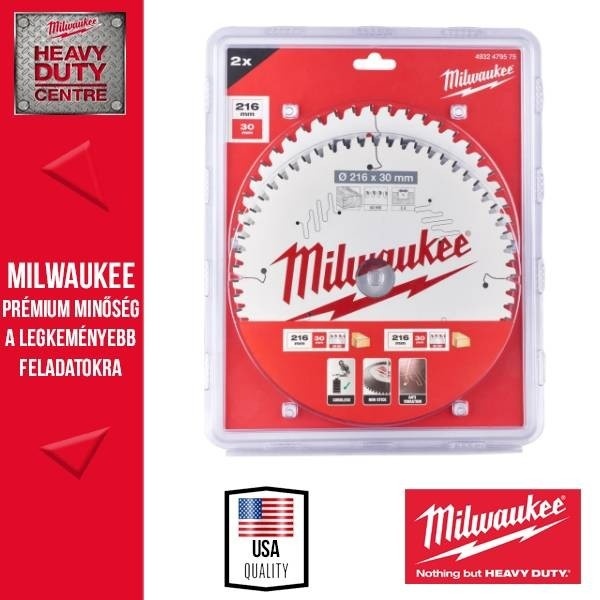 Milwaukee Körfűrészlap 1 x 216 x 48T és 1 x 216 x 60T - 2 db / csomag